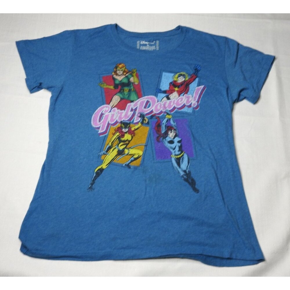 Disney Store Girl Power Marvel Superheroes Graphic Tee Women's XL Blue
